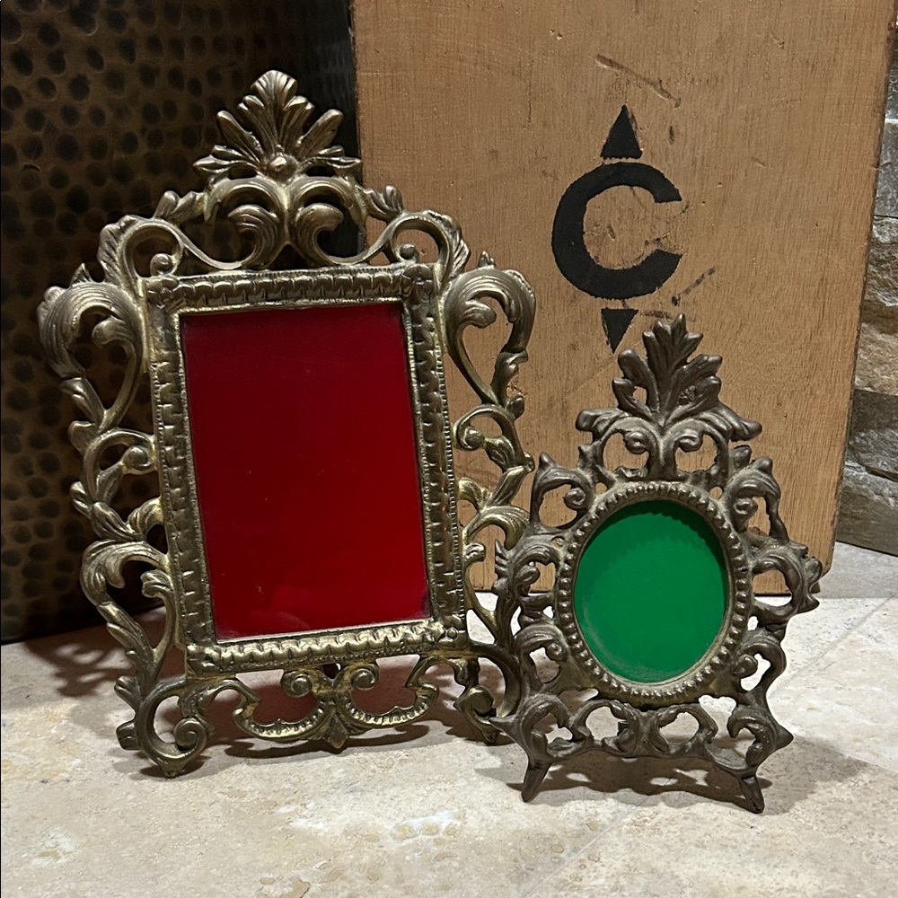 SOLD- Vintage Victorian Baroque Gilt Cast Ormolu Rococo Easel Picture Frames